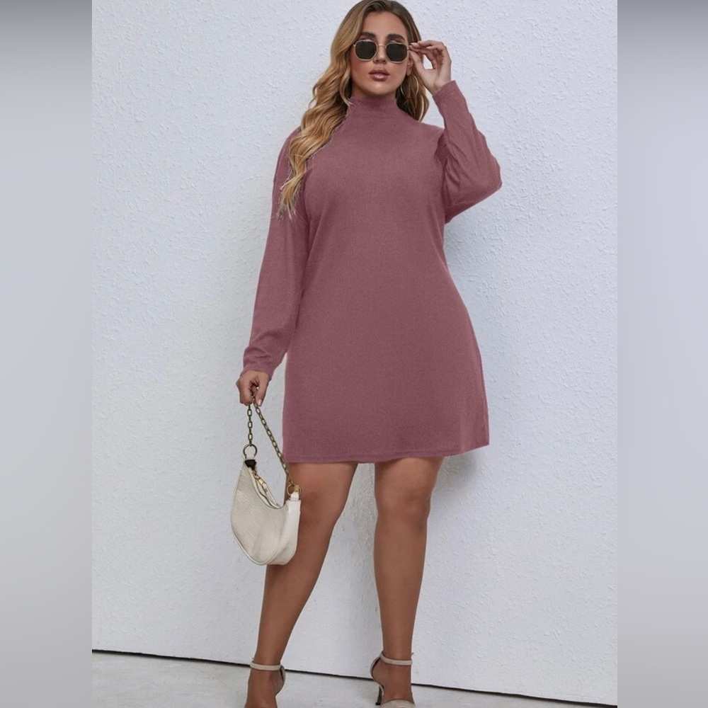 Mock neck waffle knit dress plus size